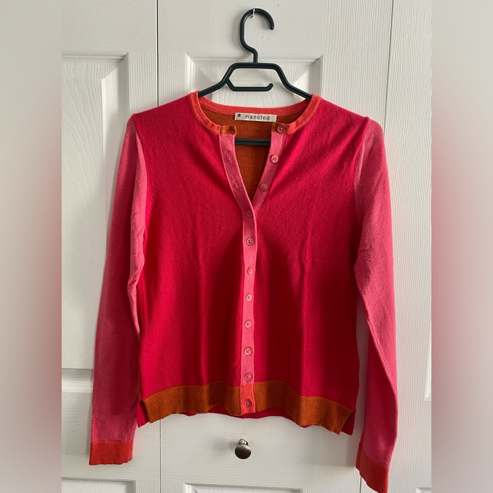 Mansted bright pink and orange merino wool sweater cardigan